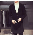 2024 Spring Autumn New Long Cotton Coat New Wool Blend Pure Color Casual Business Fashion Men's Clothing Slim Windbreaker Jacket