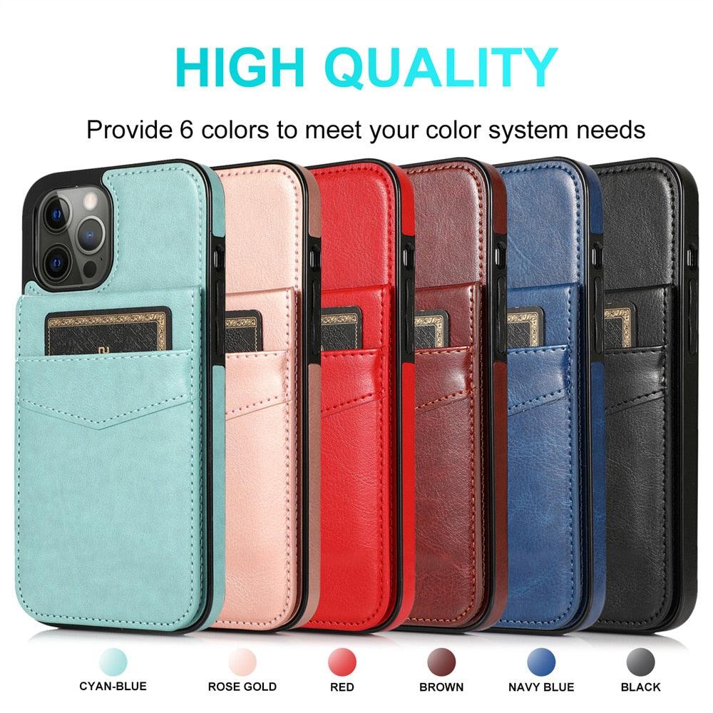 Luxury Cards Case For iPhone 14 13 12 Mini 11 Pro Max Durable Leather Strong Stand Holder Phone Cover Magnetic Flip Case For Women Girls With Card Holder Secure Card Holder Stevvex
