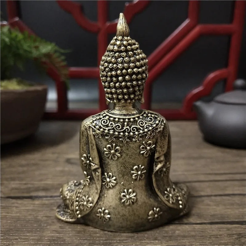 Thailand Buddha Statues Home Decoration Bronze Color Resin Crafts Meditation Buddha Sculpture Feng Shui Figurines Ornaments Lootquake LLC
