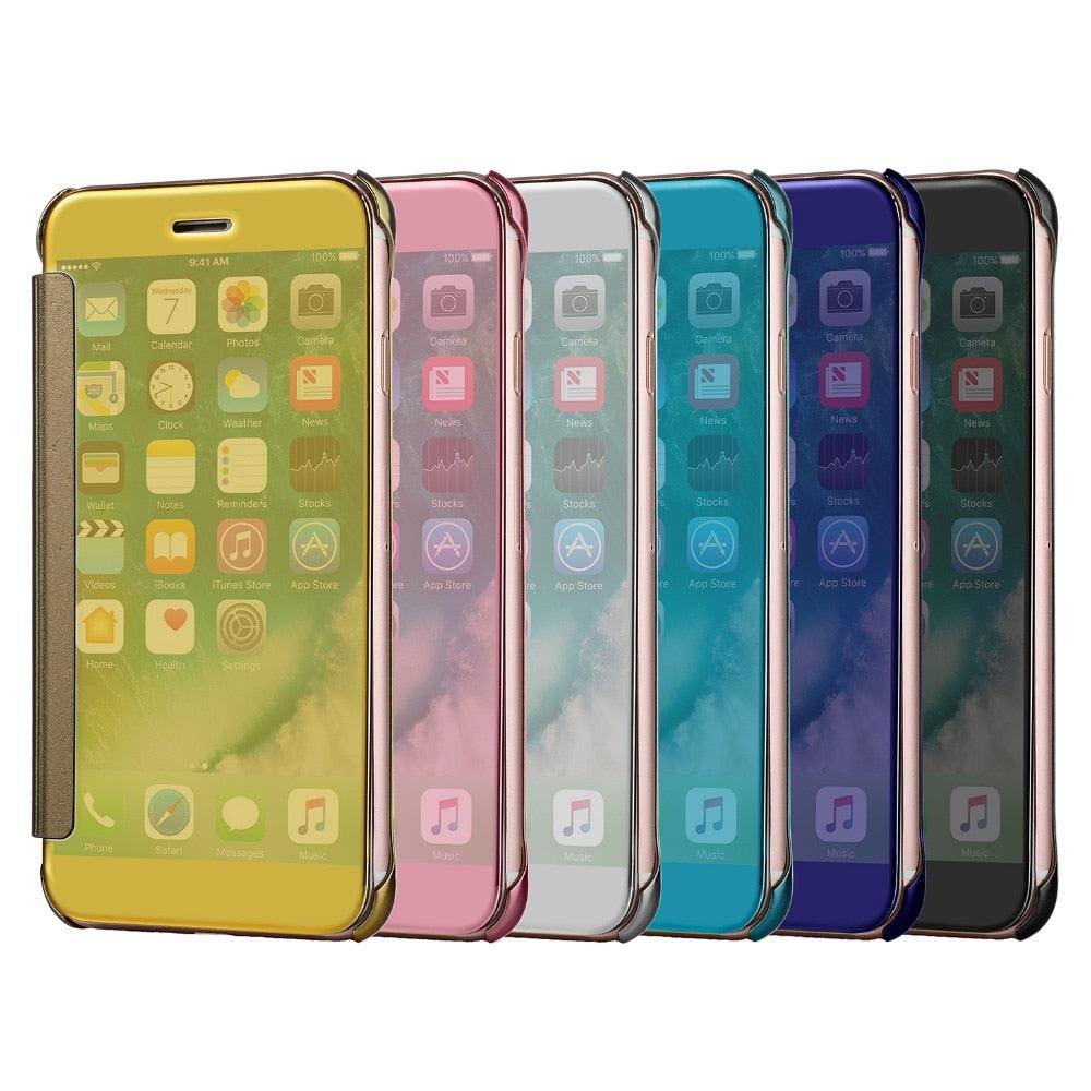Luxury iphone Flip Case iphone 11 12 13 14 Cover Clear View Windows Mirror Magnetized Simple Closure Unique Flip Phone Stylish Case For iPhone Stevvex