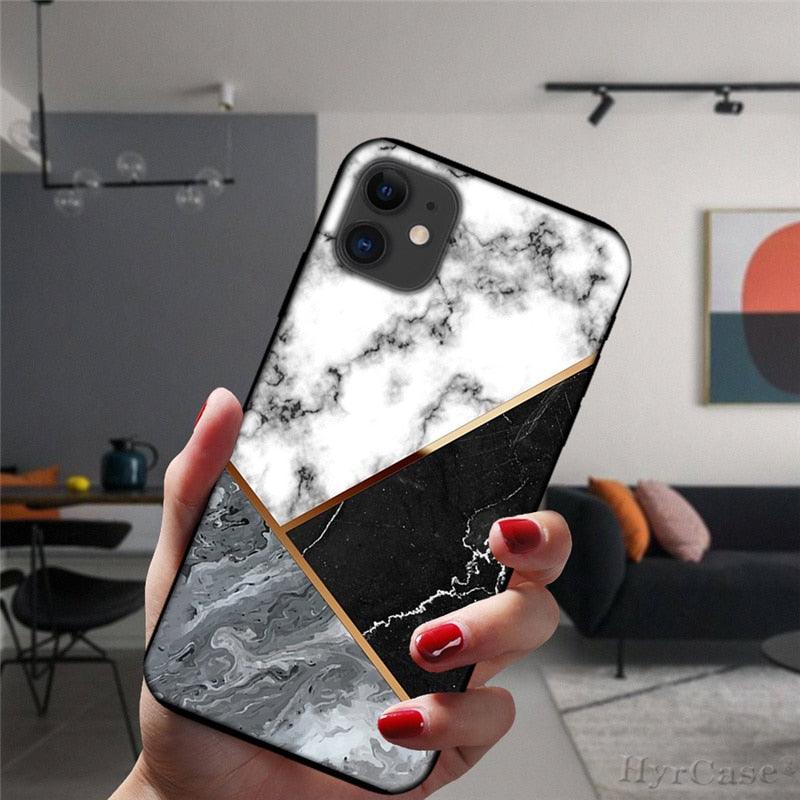 Unique Abstract Ultra Thin Sparkle Soft Silicone Case For iPhone XS Max 8 7 Plus X XR 6 6S 5S Mini Black Phone Case Marble Geometric Art Soft Silicone Cover Stevvex