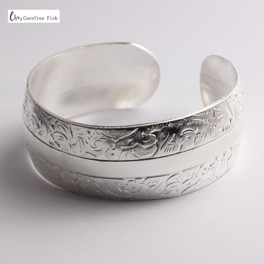 Big Elegant Luxury Amazing Classic Fashion Flower Metal Tibetan Indian Silver Vintage Retro Fashion Cuff Bracelet Bangle For Woman With Details of Animals - SJB-DIAMOND ELITES