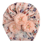 Handmade Luxury Flower With Pearl Cotton Soft Baby Turban Headband Handmade Elastic Baby Head Wrap Newborn Hair Accessories For Girls