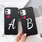 Women Elegant Black Initial Letter A-Z Love Heart Couples Phone Case For iPhone 13 12 Pro Max Mini Luxury Soft Silicone Cover Name Letter Case Stevvex