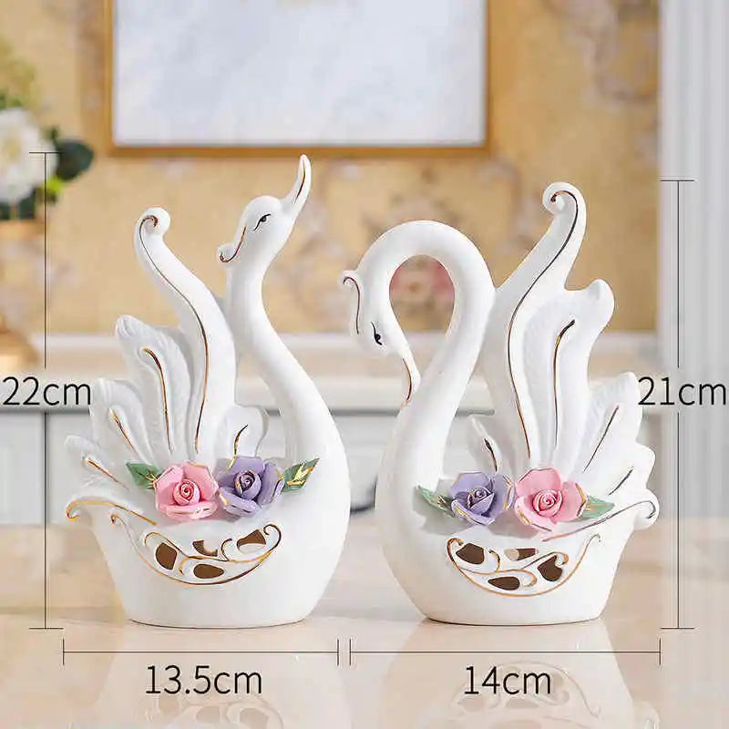 2PCS Swan Statue Pretty Creative Swan Sculpture Figurines Ceramic Crafts Art Home Decoration Accessories1 Pair Wedding Gift Lootquake LLC