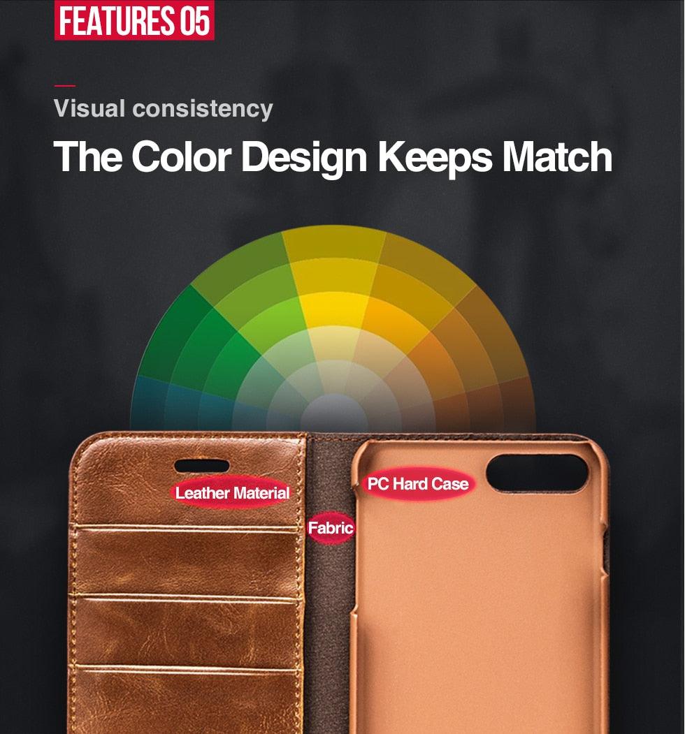Brown Genuine Leather Flip Case For iPhone Luxury Wallet Card Cover For iPhone 14 13 Leather iPhone Case Kickstand Card Holder Flip Leather Wallet Phone Case Stevvex