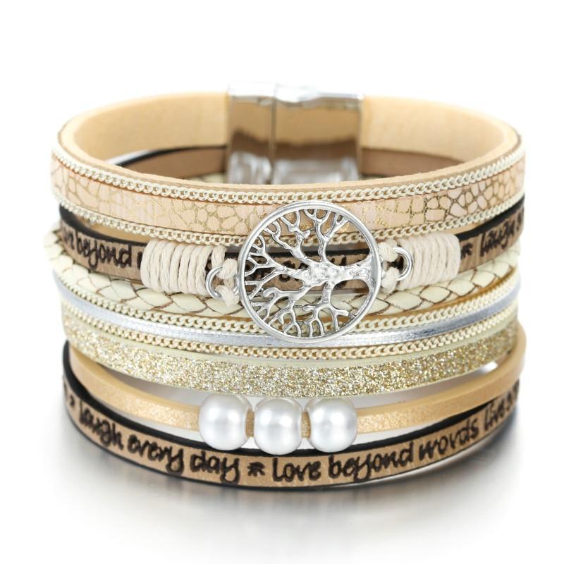 NEW2020 Handmade Luxury Fashion Modern Amazing Charm Pearl Life of tree Leather Bracelets For Women And Man - SJB-DIAMOND ELITES