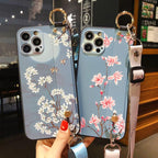 Ultra Luxury Case Cute Flower Design with Ring Kickstand Soft Crossbody Phone Cover for iPhone 13 14 Pro Max Case Fashion Crossbody Shoulder Strap Flower Leaf Phone Holder Cover for iPhone 12 11 X XR XS 7 8 Plus Stevvex