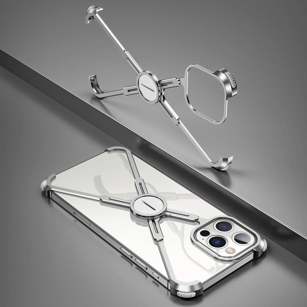 Luxury Phone Case For iPhone 12 Pro Metal Frame Shape Shockproof Cover Bumper Back Cool Case Aluminum Metal X-Frame Support Bumpers Compatible iPhone Stevvex