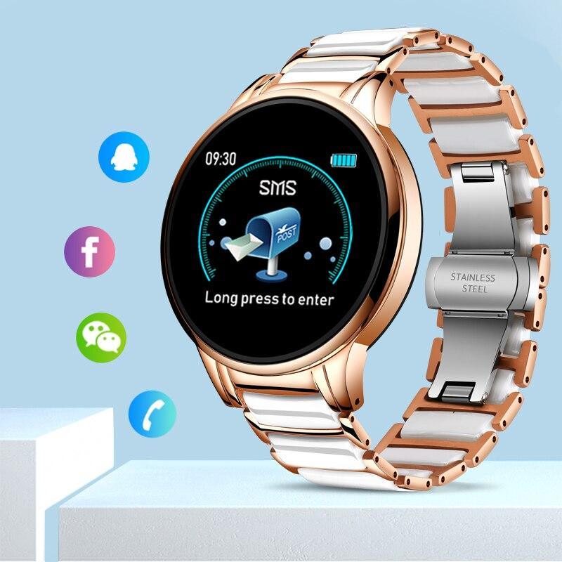 New Ceramic Smart Sport Fitness Watch For Women With Heart Rate Blood Pressure Monitor For Android and  IOS Sistems Sport Multifunctional Steel Belt Smartwatch - SJB-DIAMOND ELITES