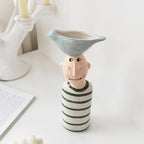 Statue Head Portrait Sculpture Ornament Bonsai Handmade Art Pot Bum Ceramic Vase Plaster Living Room Home Decor Dried Flowers