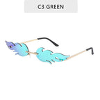 NEW 2021 Fashion Fire Flame Sunglasses For Women With Brand Design Rimless Wave Eyewear Luxury Trending Narrow Style - SJB-DIAMOND ELITES