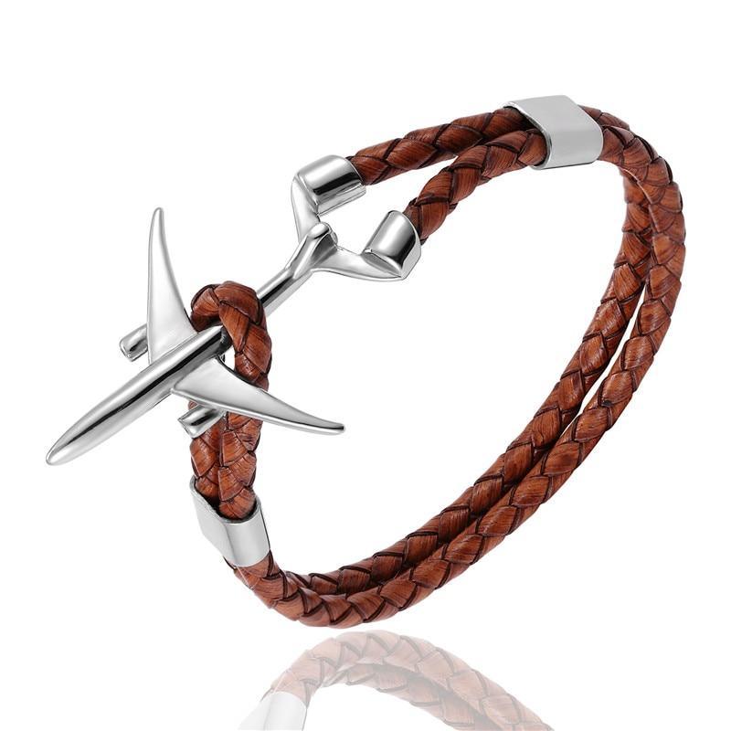 Modern Stainless Steel Airplane Anchor Luxury Bracelets For Men And Women Genuine Multi-Layer Leather Elegant Bracelet Freestyle Home Jewelry - SJB-DIAMOND ELITES