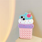 3D Delicious Cherry Ice Cream Silicone Phone Case For iphone 13 12 11 Pro Max Xs Xr 7 8 Plus X Se finger bubble game soft cover 3D Cartoon Cupcake Shape Soft Silicone Full Protection Shockproof Case Stevvex