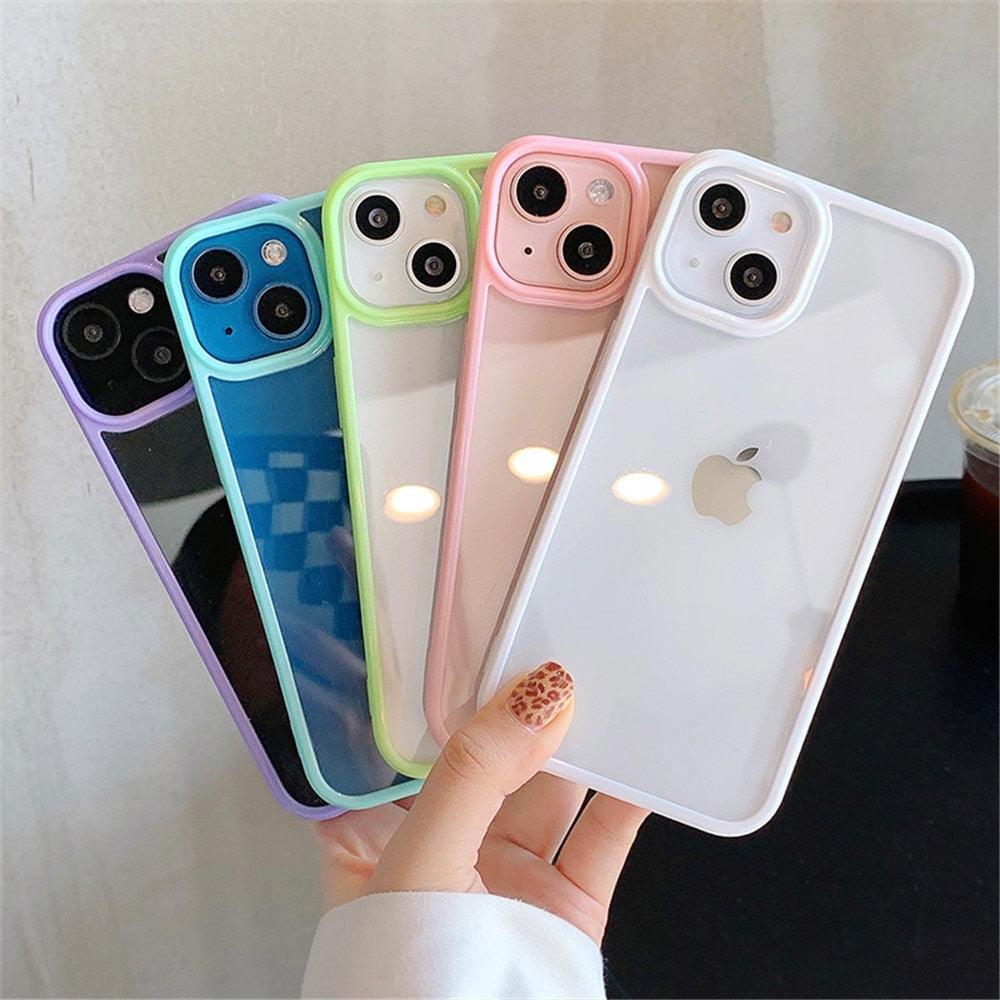 Unisex Cute Shockproof Silicone Bumper Phone Case For iPhone 14 11 12 13 Pro Max Colorful Transparent Protection Back Cover Silicone Protective Cover For iPhone Stevvex