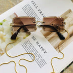 Fashion Rimless  Women Trendy Small Rectangle Sunglasses With High Quality metal frame And UV400 Protection - SJB-DIAMOND ELITES