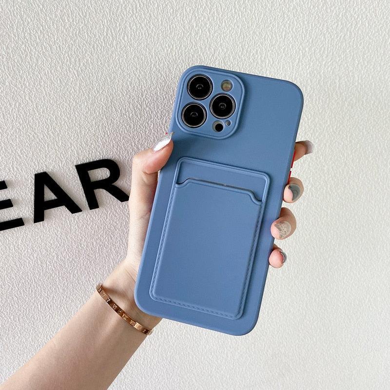 Soft Silicone Phone Case For iPhone 14 13 Pro Max 13Pro Silicone Soft Mobile Phone Case Wallet Card Holder Cover Slim Fit Thin Protective Soft Shock-Absorbing Wallet Case Stevvex