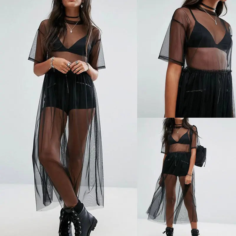 Sexy Women Party Evening Black  See Through Mesh Dress Sheer Maxi Dress Tulle Lace long Dress Casual Sexy Party Vintage Bodycon Lootquake LLC