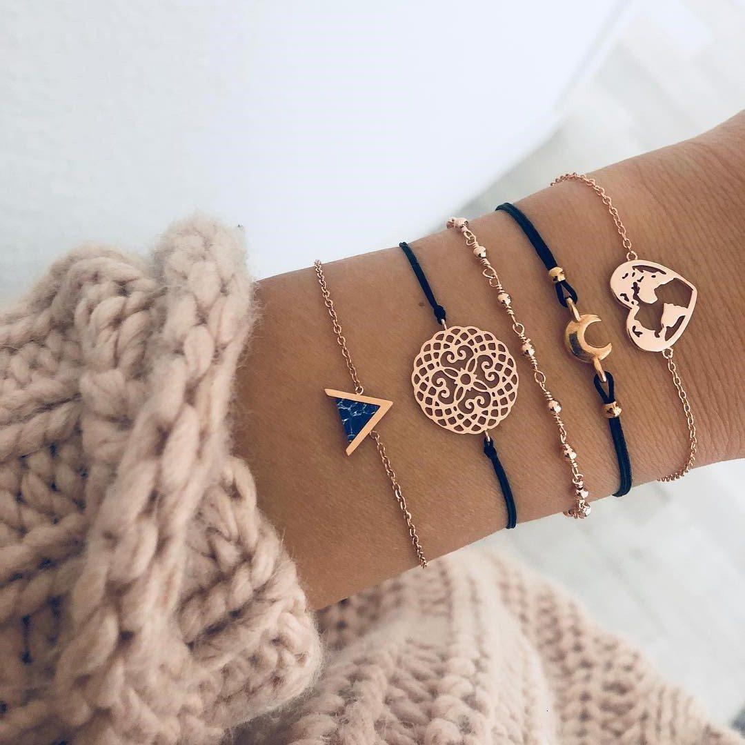 Boho Rose Map Bracelets & Bangles for Women Bohemian Round  Charm Bracelet Set Fashion Multilayer Accessories Luxury Jewelry - SJB-DIAMOND ELITES
