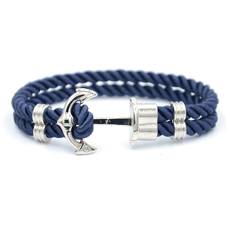 Luxury Modern Handmade Stainless Stell Men Anchor Bracelet made of Nylon in Navy Blue Color For Man - SJB-DIAMOND ELITES