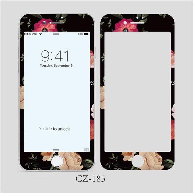 3D Curved Edge Tempered Glass for iPhone 6 6s 7 8 Plus Fashion Flowers Pattern Screen Protector Protective Film Tempered Glass Screen Protector Designed for iPhone Stevvex