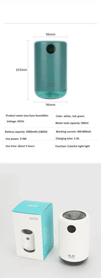 Home Table Wireless Ultrasonic Air Humidifier, Portable Mini Aroma Water Mist Diffuser, Battery Life Show, 500ml, 2000mAh Lootquake LLC