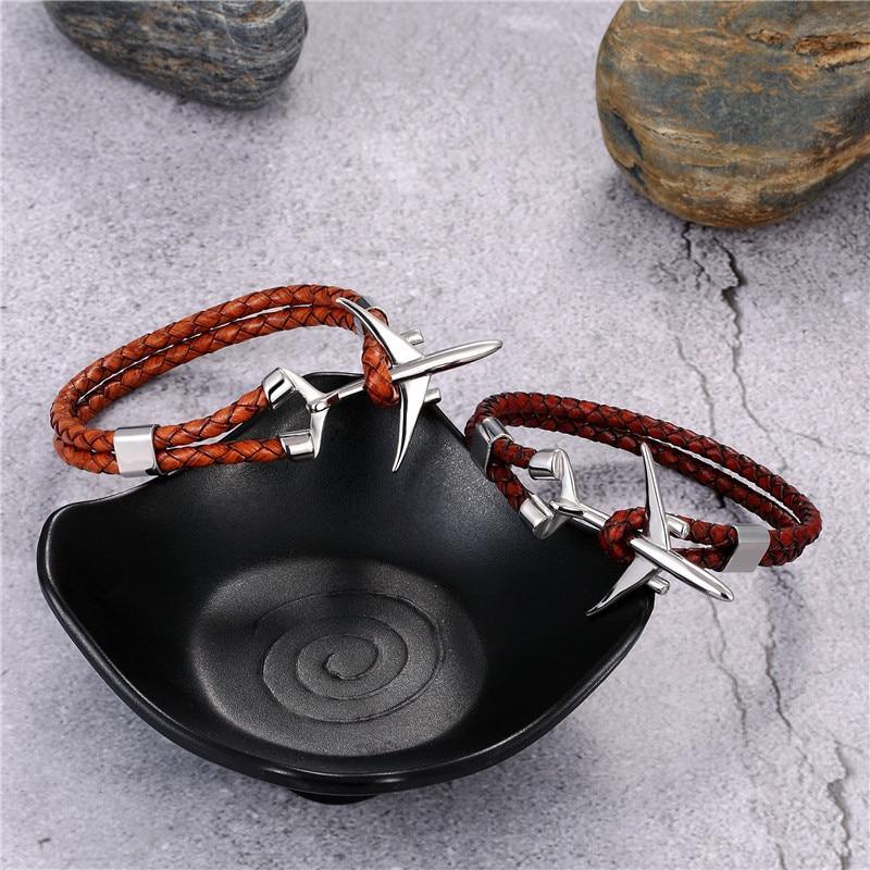 Modern Stainless Steel Airplane Anchor Luxury Bracelets For Men And Women Genuine Multi-Layer Leather Elegant Bracelet Freestyle Home Jewelry - SJB-DIAMOND ELITES