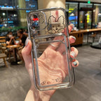 Ultra-light Transparent Photo Card Pocket Wallet Case For iPhone 13 11 12 14 Pro Max XS XR X 8 7 6S Plus Plating Cute Bear Rabbit Soft Phone Cover Cute Case with Card Holder Soft Cover Stevvex