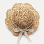 Handmade Modern Elegant Lady Baby Girls Breathable Lace Cap With Bow Great For Beach Sun
