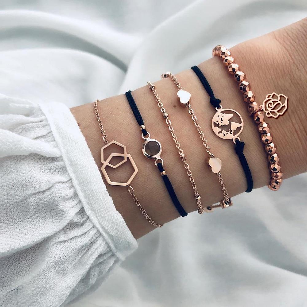 Boho Rose Map Bracelets & Bangles for Women Bohemian Round  Charm Bracelet Set Fashion Multilayer Accessories Luxury Jewelry - SJB-DIAMOND ELITES