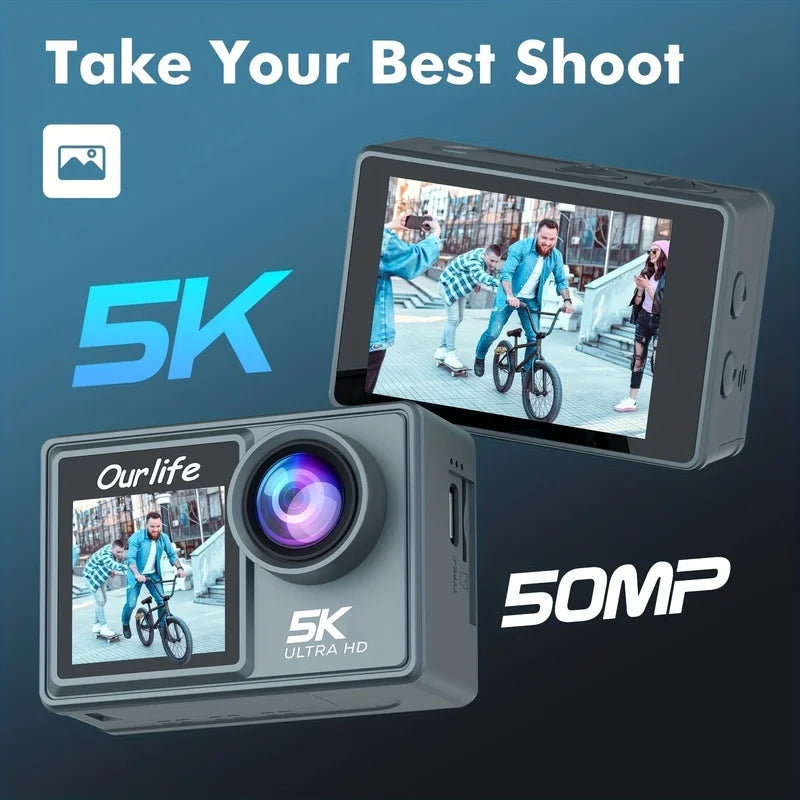 50MP photo mini wifi sport cam anti shaking 2.0 inch dual screen 5K ultra hd 1080P 120fps remote controller action camera Lootquake LLC