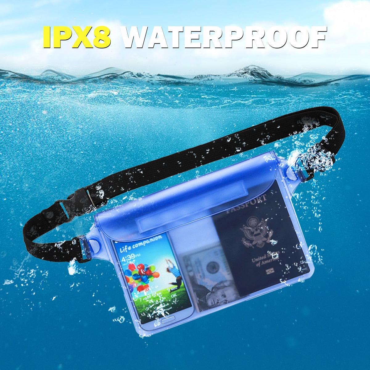 Waterproof Swimming Bag 3 Layers Water Proof Diving Beach Shoulder Waist Bag Underwater Mobile Phone Bag Case Waterproof Bag With Adjustable Waist Belt Comfortable Case For Phone Stevvex