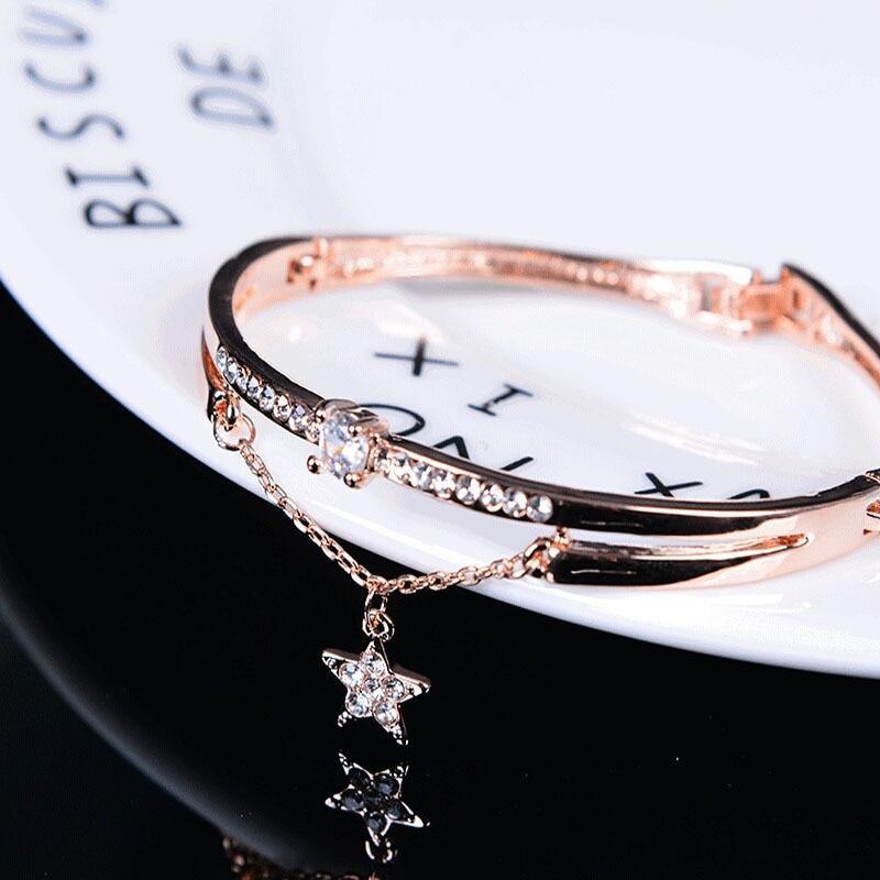 Rose Gold Stainless Steel Bracelets & Bangles Female Heart Forever Love Charm Bracelet For Women - SJB-DIAMOND ELITES