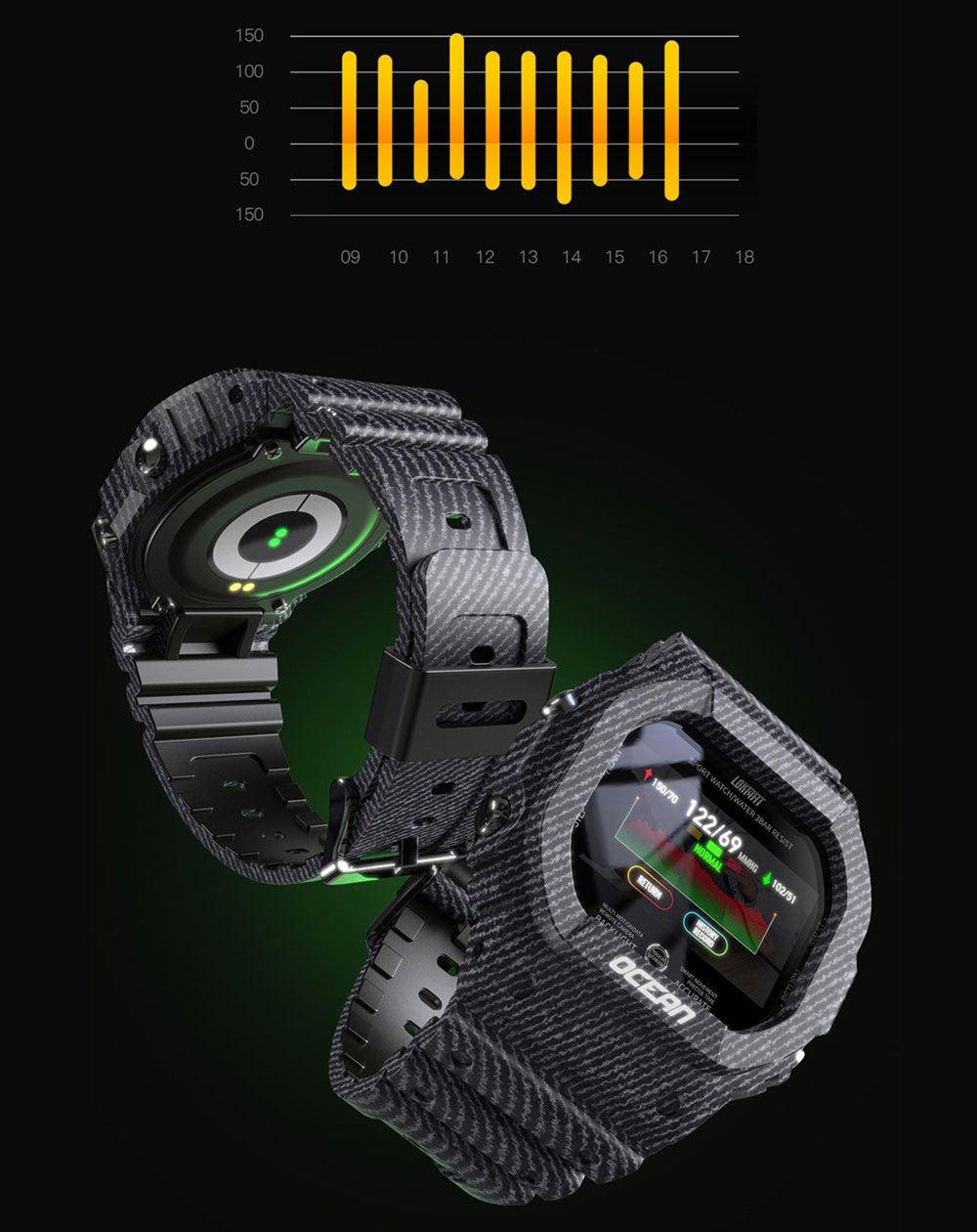 Ocean Army Smart Watch For Menand Woman For  Fitness and Sport With Tracker Blood Pressure Message Push Heart Rate Monitor and Clock Smartwatc For Android - SJB-DIAMOND ELITES