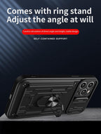Shockproof Case for iPhone 13 12 11 Pro Max With Card Slot Ring Stand Camera Protection Phone Cover for iPhone XR XS Max Removable Card Holder Ring Holder Shockproof Protection Cover Stevvex