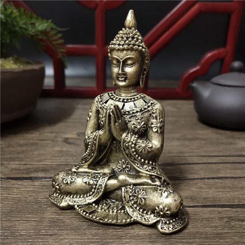 Thailand Buddha Statues Home Decoration Bronze Color Resin Crafts Meditation Buddha Sculpture Feng Shui Figurines Ornaments Lootquake LLC
