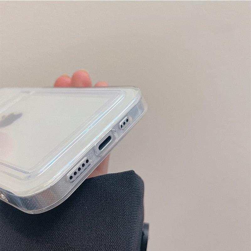 Transparent  Card Holder Silicone Case For iPhone 14 13 11 12 Pro Max Mini X S XR 8 7 Plus Lens Protection Cover Clear Protective Case with Card Slot Slim Drop Resistant Soft Bumper Cute Pocket Cover Stevvex
