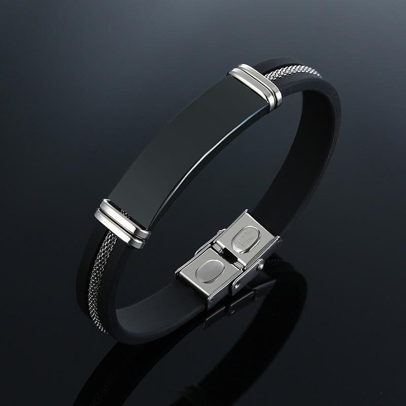Stainless Steel Bracelet Men Wrist Band Black Grooved Rudder Silicone Mesh Link Insert Punk Wristband Stylish Casual Bangle Cool Gift - SJB-DIAMOND ELITES