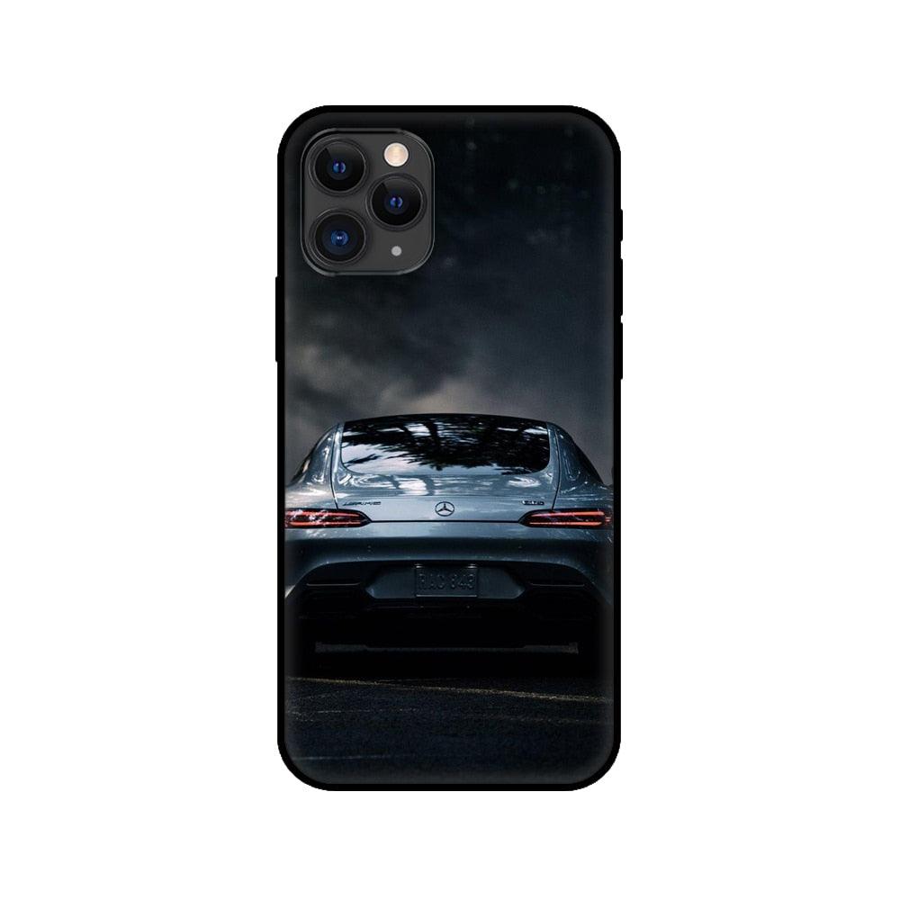 Black Case For Iphone  5 5s SE 2020 6 6s 7 8plus x 10 XR XS 11 12 13 Mini Pro MAX Silicon Cover Car Design Matte Black Silicone Back Cover For iPhone Stevvex