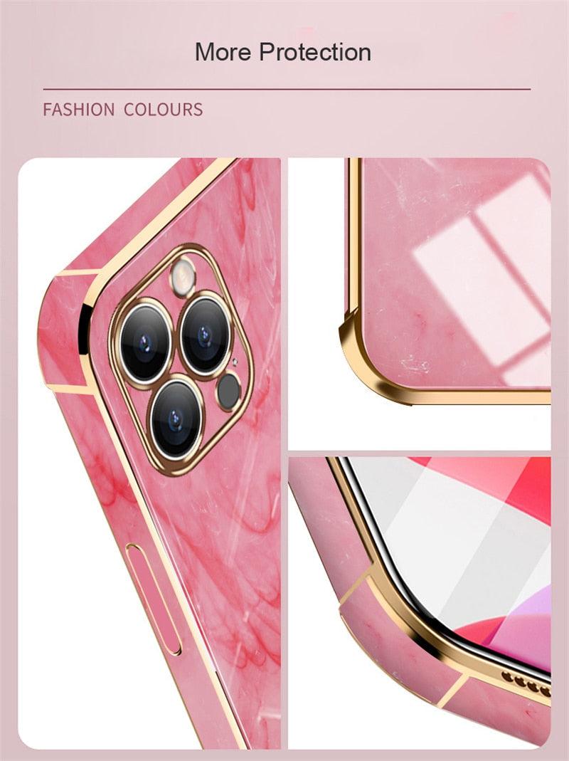 Luxury Shockproof Soft Case For iPhone 13 12 11 Pro Max XS XR X R 8 7 Plus iPhone12 12Pro iPhone11 Marble Texture Covers  Luxury Love Phone Case Cute Side Small Heart Pattern Soft Shockproof Full Lens Case for iPhone Stevvex