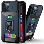 Slide Camera Cover Kickstand Card Wallet Case for iPhone11 X XS 8  Shockproof Protective Phone Case  Wallet Case for iPhone With Sliding Camera Case With Kickstand Magnetic Adjustable Ring Holder Stevvex