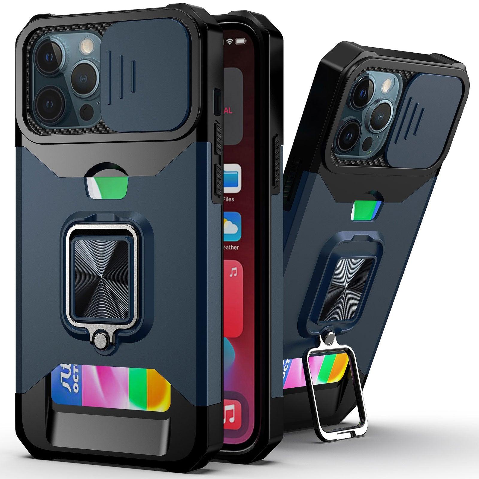 Slide Camera Cover Kickstand Card Wallet Case for iPhone11 X XS 8  Shockproof Protective Phone Case  Wallet Case for iPhone With Sliding Camera Case With Kickstand Magnetic Adjustable Ring Holder Stevvex