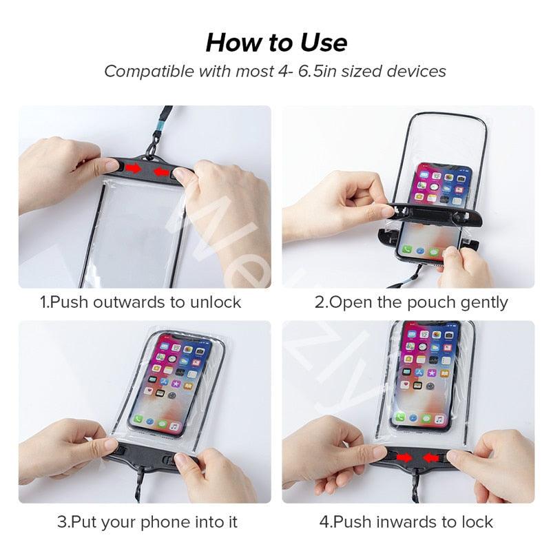 Swimming Bags Waterproof Phone Case Water proof Bag Mobile Phone Pouch Cover for iPhone 12 Pro Xs Max XR X 8 7 Phone Case Bag With Lanyard Compatible with iPhone Stevvex