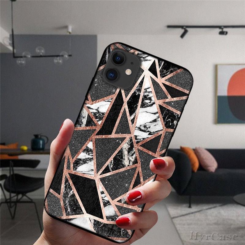 Unique Abstract Ultra Thin Sparkle Soft Silicone Case For iPhone XS Max 8 7 Plus X XR 6 6S 5S Mini Black Phone Case Marble Geometric Art Soft Silicone Cover Stevvex