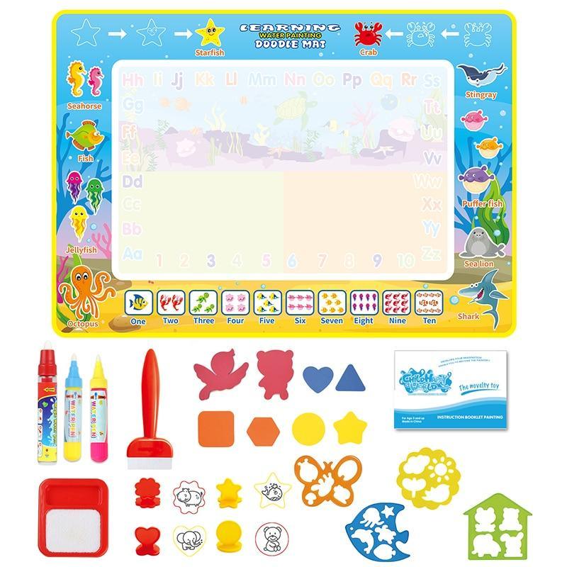Coolplay 100x100cm Magic Water Drawing Mat Doodle Mat & 4 Drawing Pens & 1 Stamps Set Painting Board Educational Toys for Kids - SJB-DIAMOND ELITES