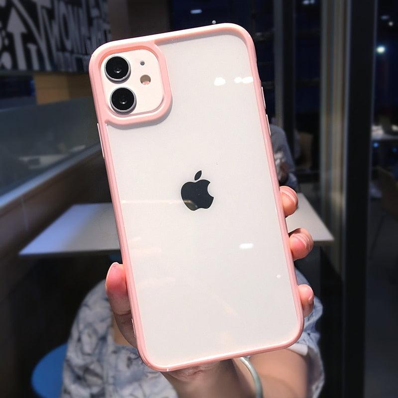 Transparent Shockproof Bumper Phone Case For iPhone 11 12 13 14 Pro Max Mini Cute Candy Color Hard Cover  Luxurious Translucent Case for iPhone Stevvex