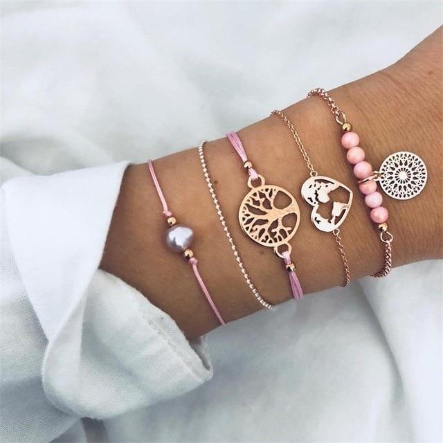 Boho Rose Map Bracelets & Bangles for Women Bohemian Round  Charm Bracelet Set Fashion Multilayer Accessories Luxury Jewelry - SJB-DIAMOND ELITES