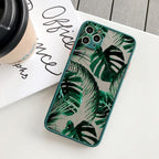 Green Leaves Plant Flower Phone Case for iphone 11 12 13 14 Pro Max Hard Back Shockproof Cover Floral Tropical Design with Slim Glossy Green Palm Leaves Pattern Case Stevvex