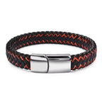 Handmade Luxury Modern Leather Black Blue Braided Leather Bracelet for Men Stainless Steel Design - SJB-DIAMOND ELITES