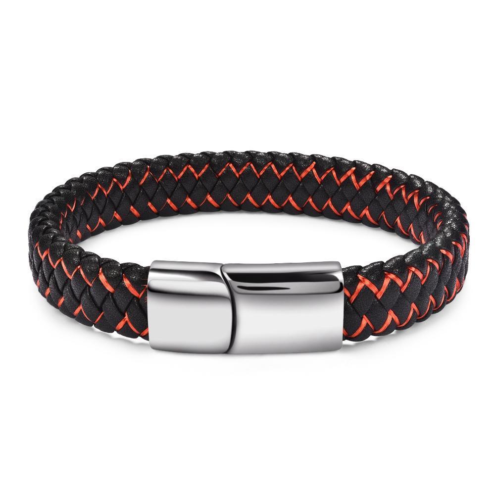 Handmade Luxury Modern Leather Black Blue Braided Leather Bracelet for Men Stainless Steel Design - SJB-DIAMOND ELITES